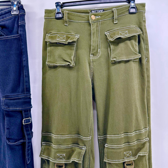 HOT TOPIC Y2K Black Cargo Jeans JR GIRLS TEEN 5 Baggy Punk Goth Steam Grunge LOT - Picture 3 of 11